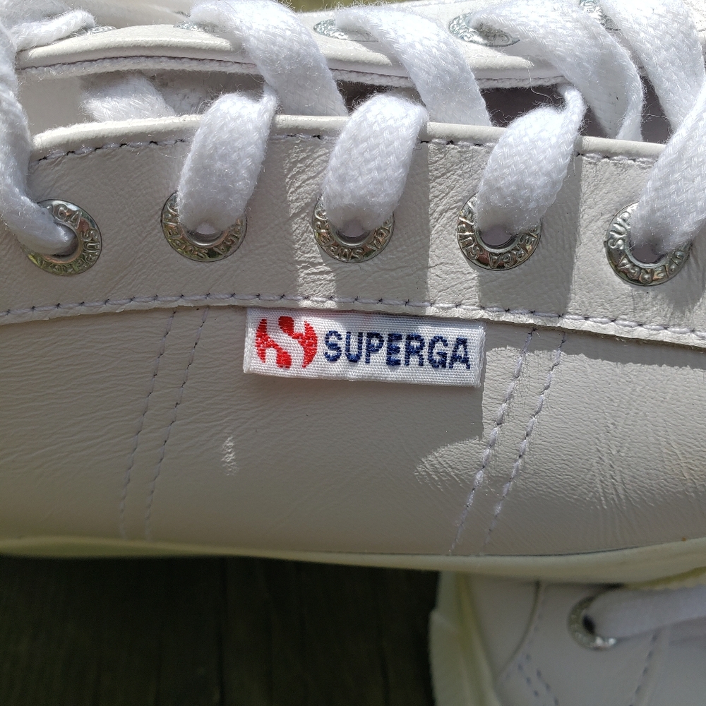 Superga White Leather Platform Sneakers - Picture 7 of 8